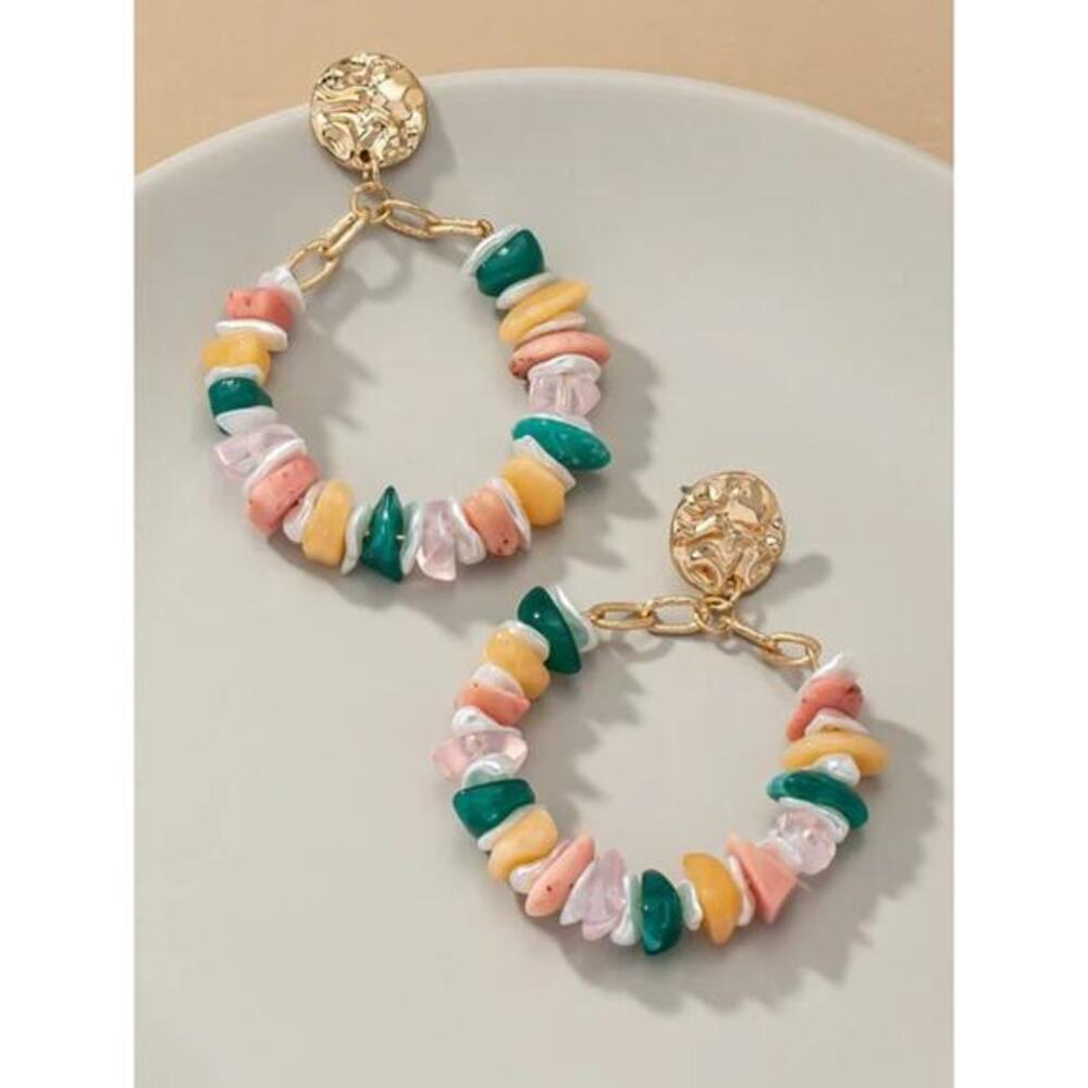 Colorful beaded hoop earrings